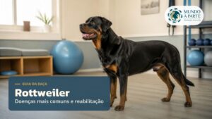 Rottweiler em sala de reabilitação veterinária